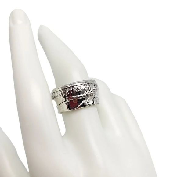United States Of America Trade Dollar Ring Costume Silver Tone Size 8 - Picture 1 of 6